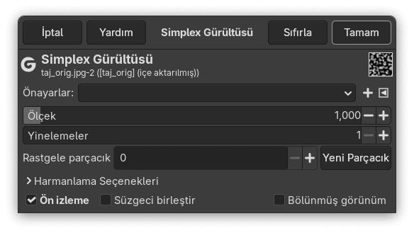 “Simplex Gürültüsü” süzgeci seçenekleri