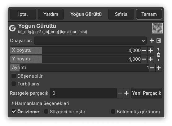 “Yoğun Gürültü” süzgeci seçenekleri