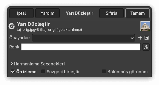 “Yarı Düzleştir” süzgeci seçenekleri