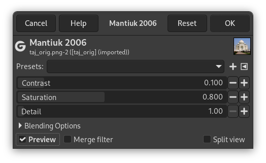 “Mantiuk 2006” süzgeci İletişim Kutusu