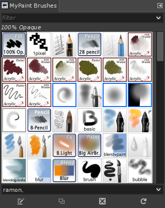 The MyPaint Brushes dialog