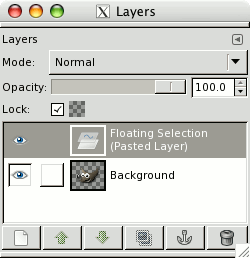 Layers dialog showing a floating selection.