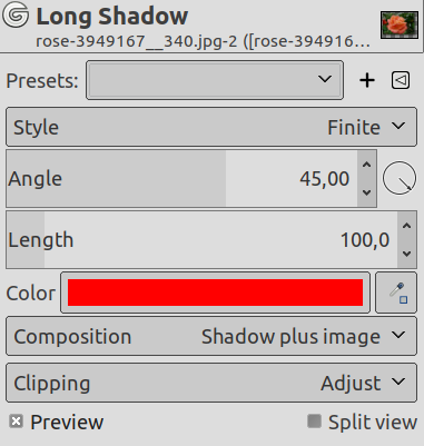 Opciones del filtro “Sombra larga”