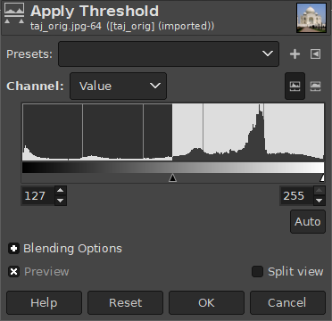 Threshold filter dialog