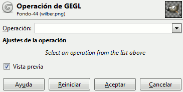 Opciones de la herramienta de operación GEGL