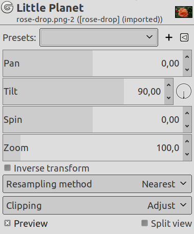 ”Little Planet” filter options